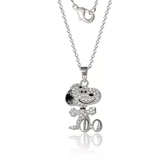 🆕 Peanuts Snoopy Rhinestone Crystals Pendant Necklace Fine Silver Plated - Picture 3 of 11